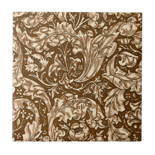 Art Nouveau Acanthus Leaves and Flowers, Brown Tile