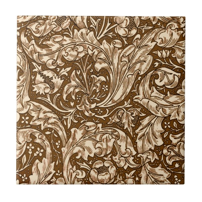 Art Nouveau Acanthus Leaves and Flowers, Brown Tile (Front)