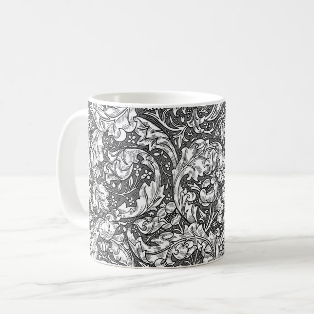 Art Nouveau Acanthus Leaves and Flowers, Grey Coffee Mug (Front Left)
