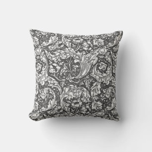 Art Nouveau Acanthus Leaves and Flowers, Grey Cushion