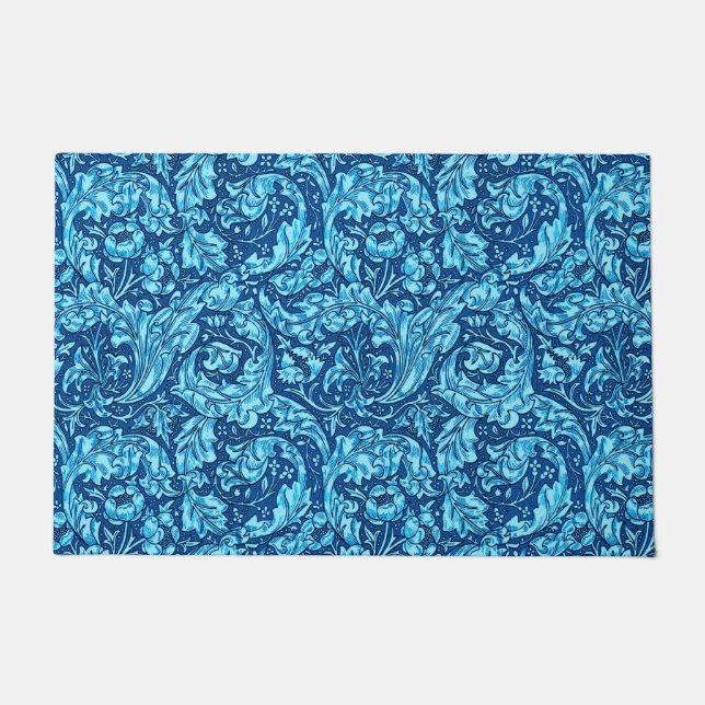 Art Nouveau Acanthus Leaves and Flowers, Sky Blue  Doormat (Front)