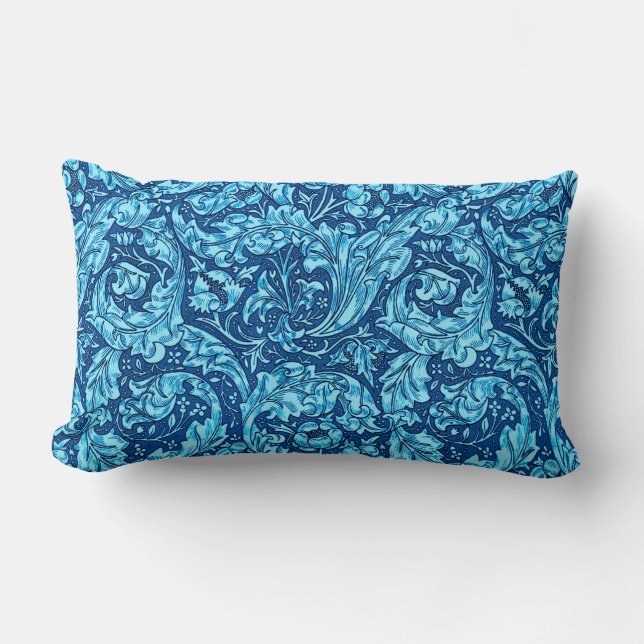 Art Nouveau Acanthus Leaves and Flowers, Sky Blue Lumbar Cushion (Front)