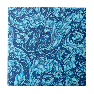 Art Nouveau Acanthus Leaves and Flowers, Sky Blue Tile