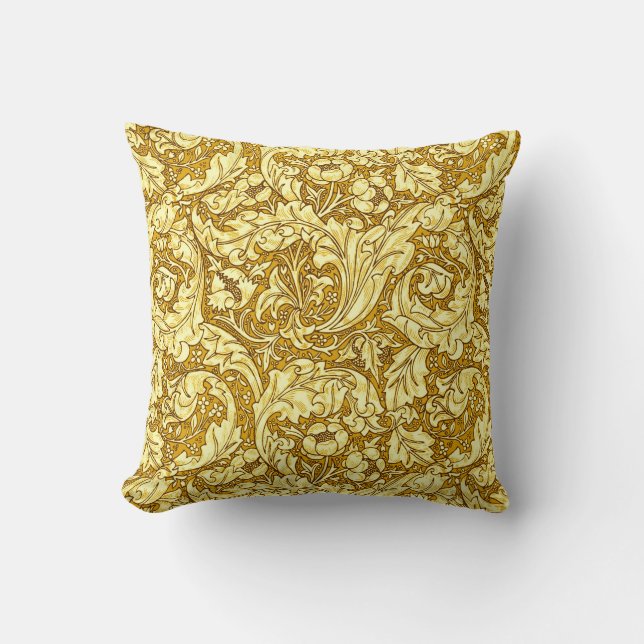 Art Nouveau Acanthus Leaves & Flowers, Mustard Gol Cushion (Front)