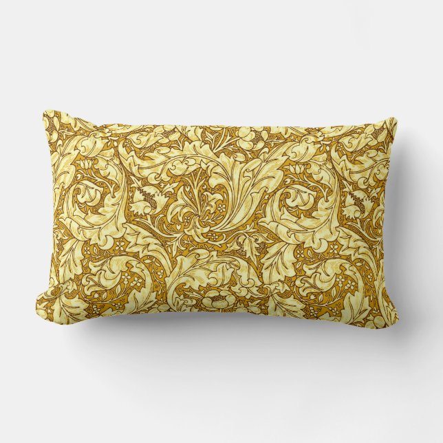 Art Nouveau Acanthus Leaves & Flowers, Mustard Gol Lumbar Cushion (Front)