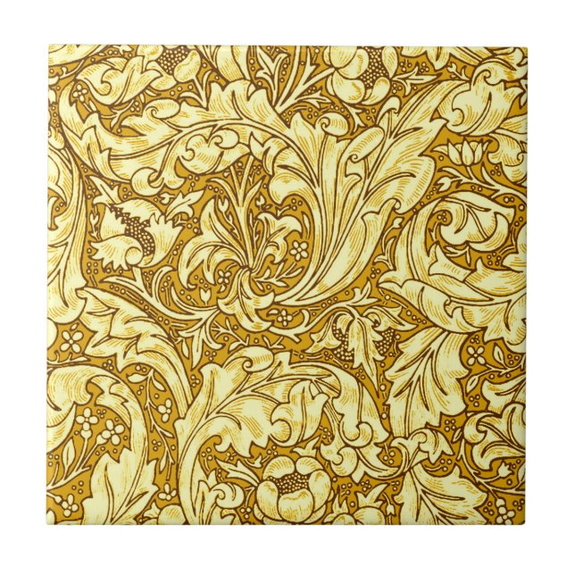 Art Nouveau Acanthus Leaves & Flowers, Mustard Gol Tile (Front)