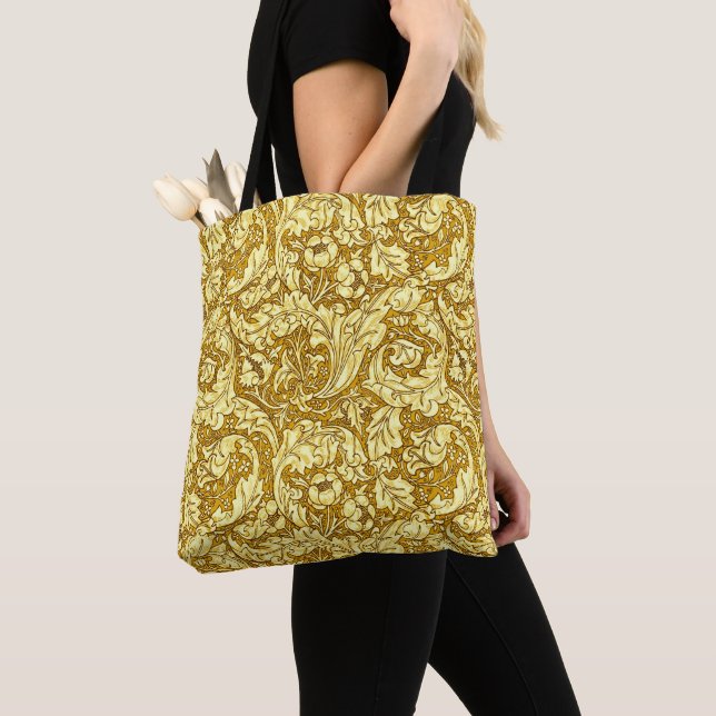 Art Nouveau Acanthus Leaves & Flowers, Mustard Gol Tote Bag (Close Up)