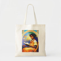 Art Nouveau African American girl reading a book