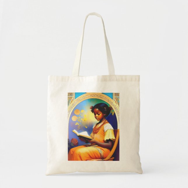 Art Nouveau African American girl reading a book Tote Bag (Front)
