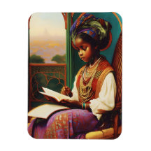 Art Nouveau African American girl reading book