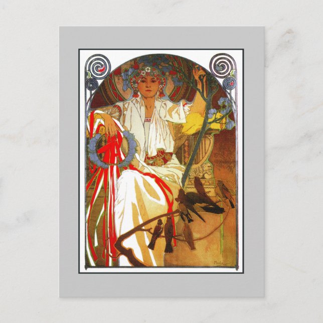 Art Nouveau Alfons Mucha Spring festival Postcard (Front)