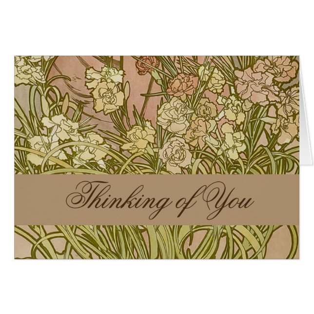 Art Nouveau Alfonse Mucha Floral carnation flowers (Front Horizontal)