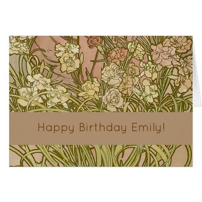 Art Nouveau Alfonse Mucha Floral carnation flowers (Front Horizontal)