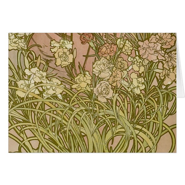 Art Nouveau Alfonse Mucha Floral carnation flowers (Front Horizontal)