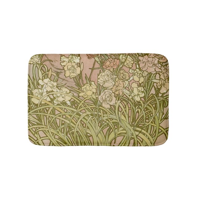 Art Nouveau Alfonse Mucha Floral carnation flowers Bath Mat (Front)