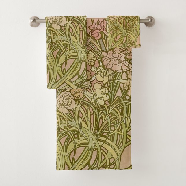 Art Nouveau Alfonse Mucha Floral carnation flowers Bath Towel Set (Insitu)
