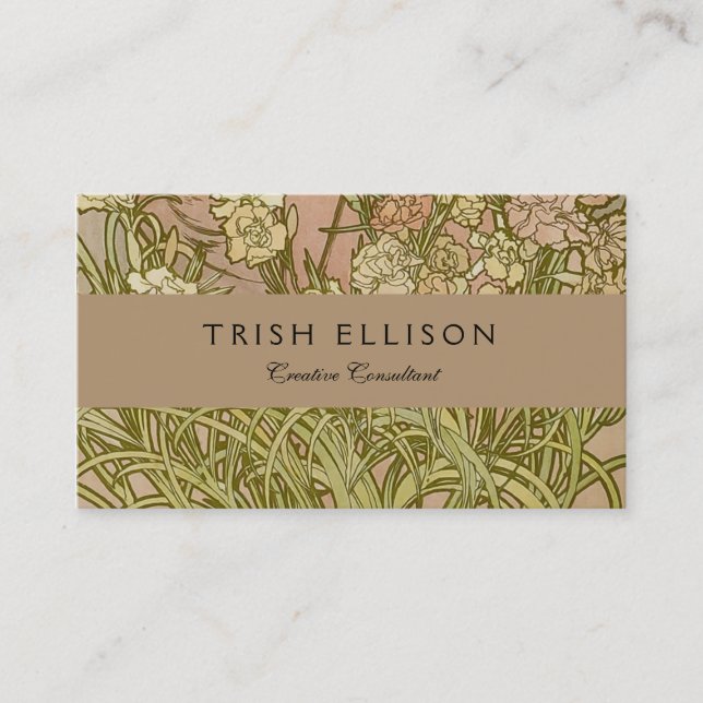 Art Nouveau Alfonse Mucha Floral carnation flowers Business Card (Front)
