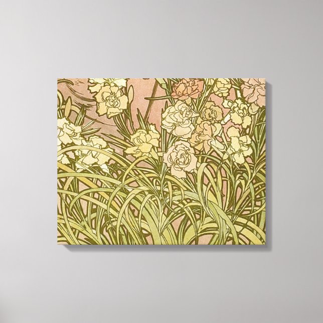 Art Nouveau Alfonse Mucha Floral carnation flowers Canvas Print (Front)