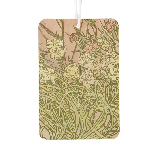 Art Nouveau Alfonse Mucha Floral carnation flowers Car Air Freshener (Back)