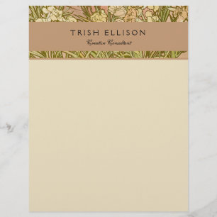 Art Nouveau Alfonse Mucha Floral carnation flowers Custom Letterhead