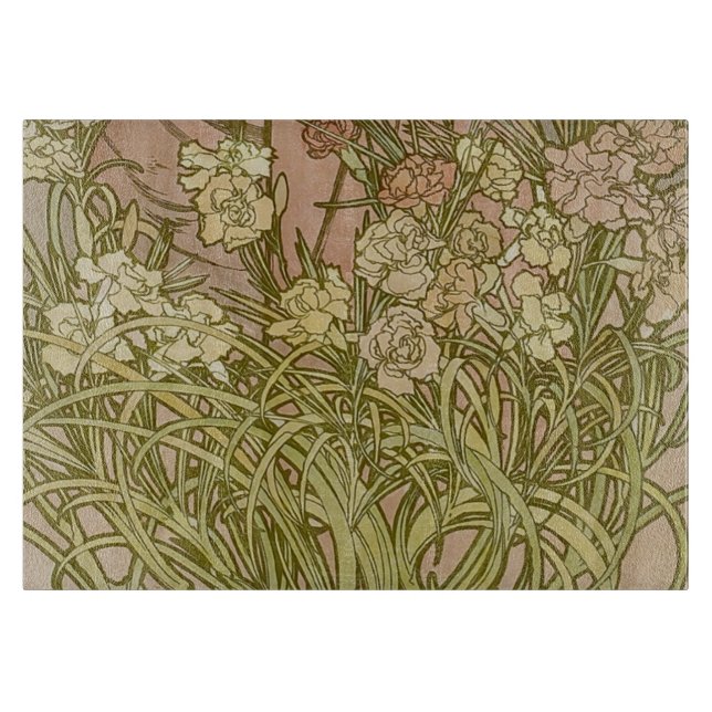 Art Nouveau Alfonse Mucha Floral carnation flowers Cutting Board (Front)