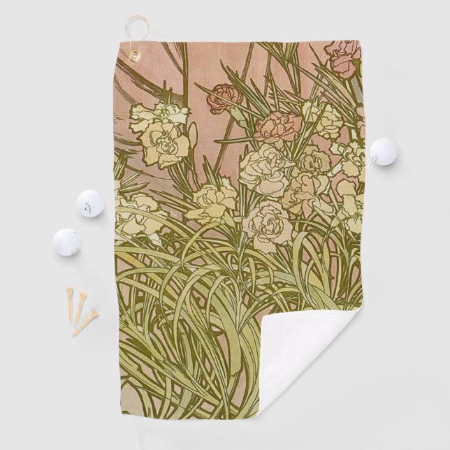 Art Nouveau Alfonse Mucha Floral carnation flowers Golf Towel (InSitu)