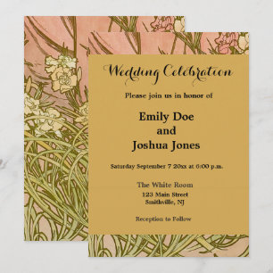 Art Nouveau Alfonse Mucha Floral carnation flowers Invitation