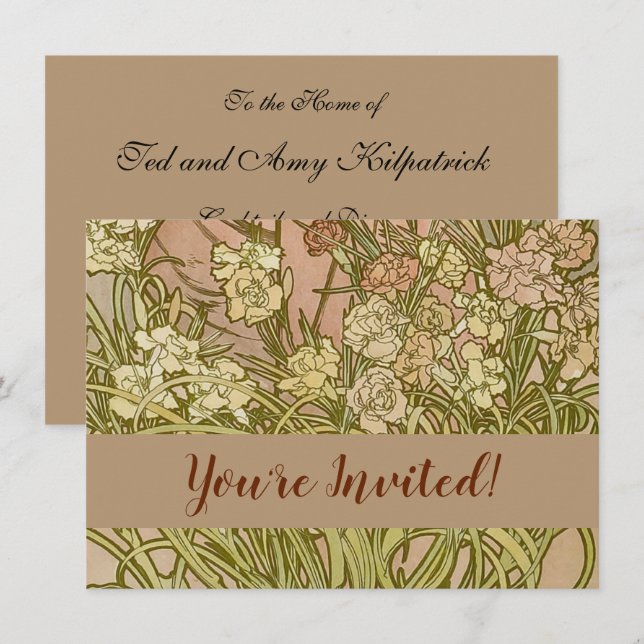 Art Nouveau Alfonse Mucha Floral carnation flowers Invitation (Front/Back)