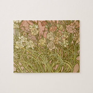 Art Nouveau Alfonse Mucha Floral carnation flowers Jigsaw Puzzle