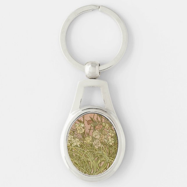 Art Nouveau Alfonse Mucha Floral carnation flowers Key Ring (Front)