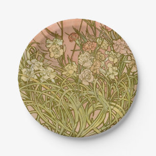 Art Nouveau Alfonse Mucha Floral carnation flowers Paper Plate
