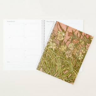 Art Nouveau Alfonse Mucha Floral carnation flowers Planner