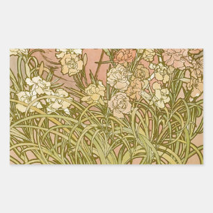 Art Nouveau Alfonse Mucha Floral carnation flowers Rectangular Sticker