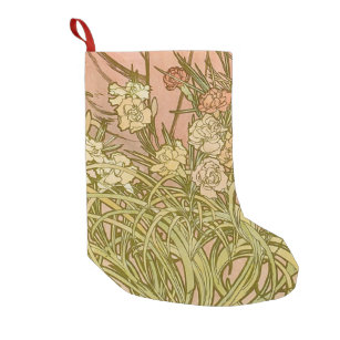 Art Nouveau Alfonse Mucha Floral carnation flowers Small Christmas Stocking