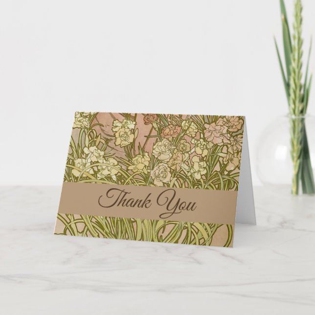 Art Nouveau Alfonse Mucha Floral carnation flowers Thank You Card (Front)