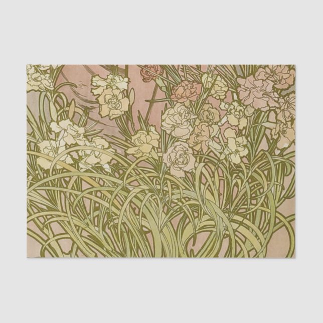 Art Nouveau Alfonse Mucha Floral carnation flowers Tissue Paper (Front)