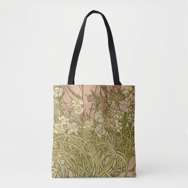 Art Nouveau Alfonse Mucha Floral carnation flowers Tote Bag (Front)
