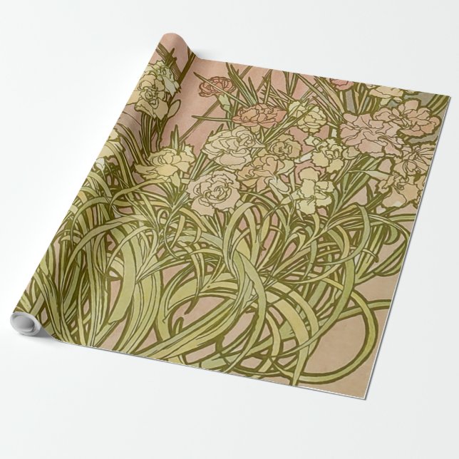Art Nouveau Alfonse Mucha Floral carnation flowers Wrapping Paper (Unrolled)