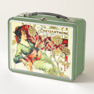 Art nouveau Alphonse Mucha Chrysantheme autumn Metal Lunch Box