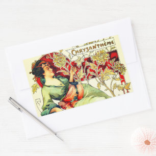 Art nouveau Alphonse Mucha Chrysantheme autumn  Rectangular Sticker