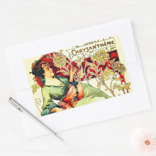Art nouveau Alphonse Mucha Chrysantheme autumn  Rectangular Sticker (Envelope)
