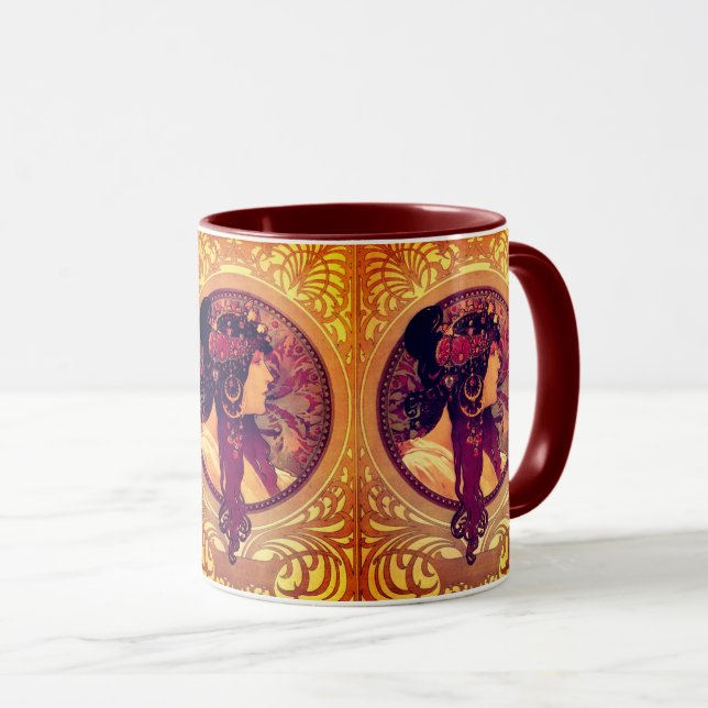 Art nouveau Alphonse Mucha Donna elegant woman Mug (Front Right)