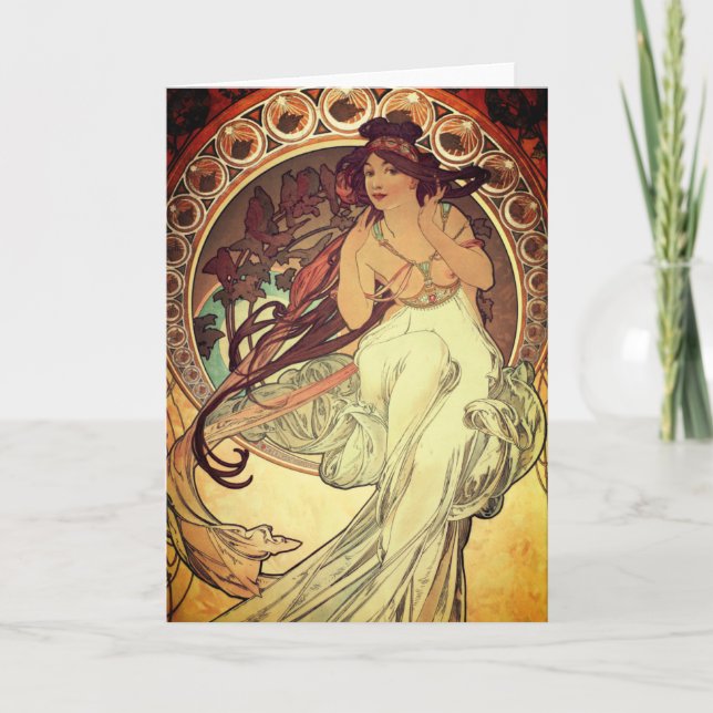 Art nouveau Alphonse Mucha elegant vintage woman Card (Front)