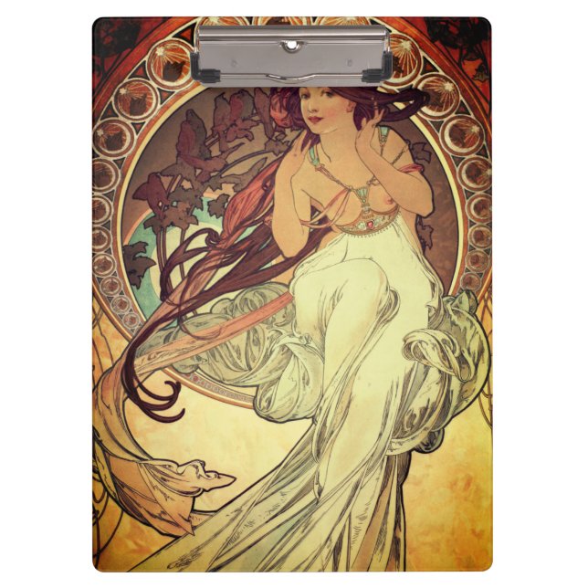 Art nouveau Alphonse Mucha elegant vintage woman Clipboard (Front)