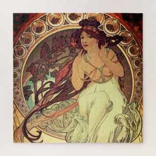 Art nouveau Alphonse Mucha elegant vintage woman Jigsaw Puzzle