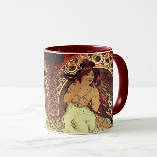 Art nouveau Alphonse Mucha elegant vintage woman Mug (Front Right)