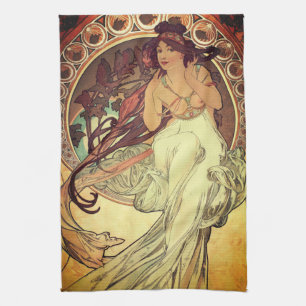 Art nouveau Alphonse Mucha elegant vintage woman Tea Towel