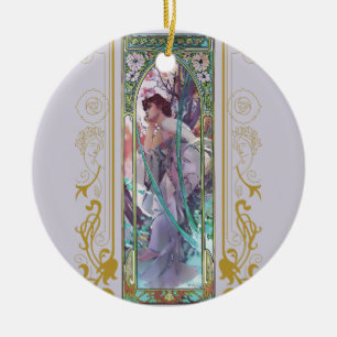 Art Nouveau Alphonse Mucha Evening Contemplation  Ceramic Tree Decoration