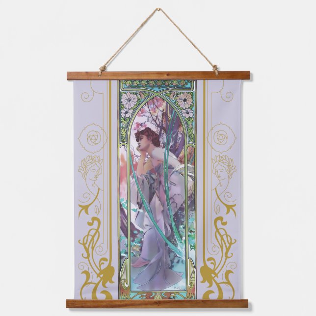 Art Nouveau Alphonse Mucha Evening Contemplation Hanging Tapestry (Front)