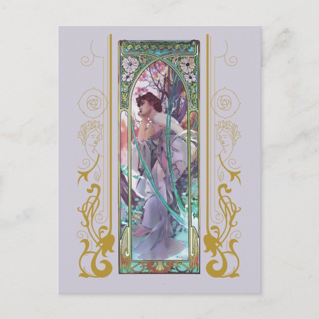 Art Nouveau Alphonse Mucha Evening Contemplation  Postcard (Front)